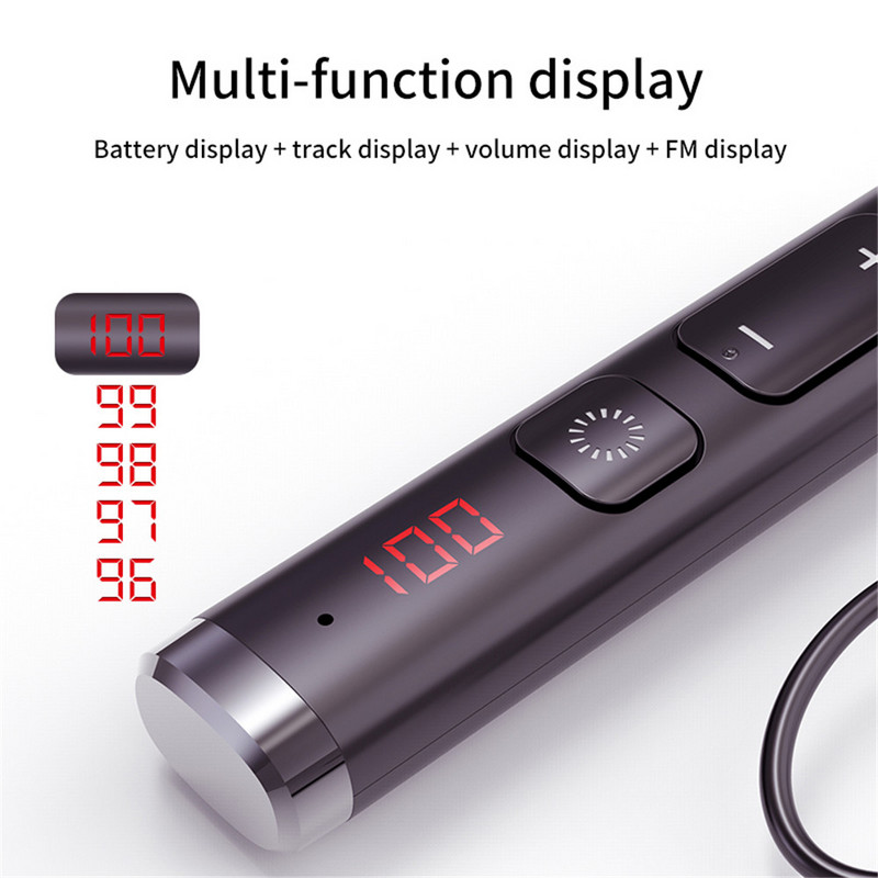 Bluetooth 5.0 kõrvaklappide kaelarihm True Wireless kõrvaklapid LED-ekraan Stereo Sport Magnetkõrvaklapid mikrofoniga FM-raadio peakomplekt