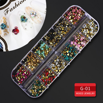 12 Grid Nails Art Accesorios AB Clear Rhinestones 3D mirdzoši dārgakmeņi Pearl DIY manikīra dekorēšanas nagu piederumi profesionāļiem