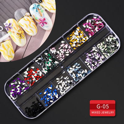 12 Grid Nails Art Accesorios AB Clear Rhinestones 3D mirdzoši dārgakmeņi Pearl DIY manikīra dekorēšanas nagu piederumi profesionāļiem
