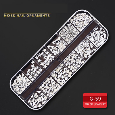 12 Grid Nails Art Accesorios AB Clear Rhinestones 3D mirdzoši dārgakmeņi Pearl DIY manikīra dekorēšanas nagu piederumi profesionāļiem