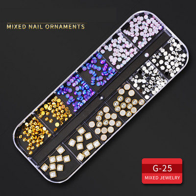 12 Grid Nails Art Accesorios AB Clear Rhinestones 3D mirdzoši dārgakmeņi Pearl DIY manikīra dekorēšanas nagu piederumi profesionāļiem