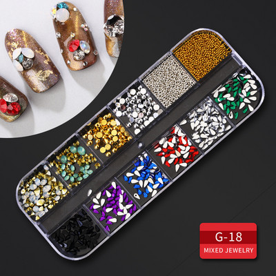 12 Grid Nails Art Accesorios AB Clear Rhinestones 3D mirdzoši dārgakmeņi Pearl DIY manikīra dekorēšanas nagu piederumi profesionāļiem