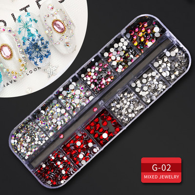 12 Grid Nails Art Accesorios AB Clear Rhinestones 3D mirdzoši dārgakmeņi Pearl DIY manikīra dekorēšanas nagu piederumi profesionāļiem