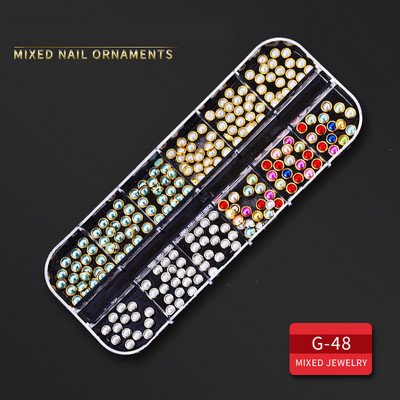 12 Grid Nails Art Accesorios AB Clear Rhinestones 3D mirdzoši dārgakmeņi Pearl DIY manikīra dekorēšanas nagu piederumi profesionāļiem