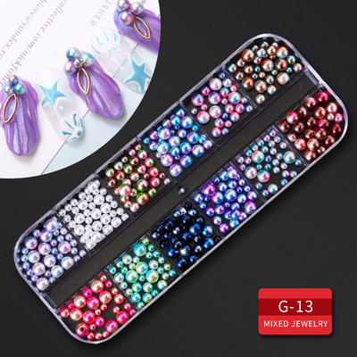 12 Grid Nails Art Accesorios AB Clear Rhinestones 3D mirdzoši dārgakmeņi Pearl DIY manikīra dekorēšanas nagu piederumi profesionāļiem