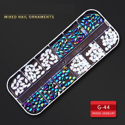 12 Grid Nails Art Accesorios AB Clear Rhinestones 3D mirdzoši dārgakmeņi Pearl DIY manikīra dekorēšanas nagu piederumi profesionāļiem