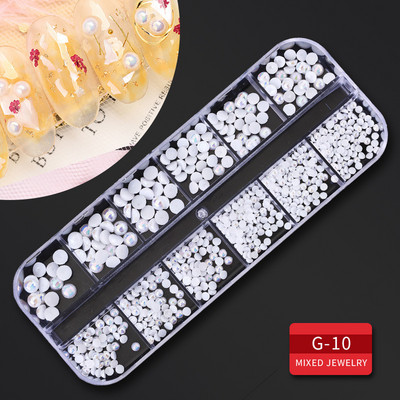12 Grid Nails Art Accesorios AB Clear Rhinestones 3D mirdzoši dārgakmeņi Pearl DIY manikīra dekorēšanas nagu piederumi profesionāļiem