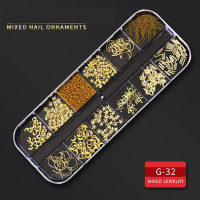 12 Grid Nails Art Accesorios AB Clear Rhinestones 3D mirdzoši dārgakmeņi Pearl DIY manikīra dekorēšanas nagu piederumi profesionāļiem