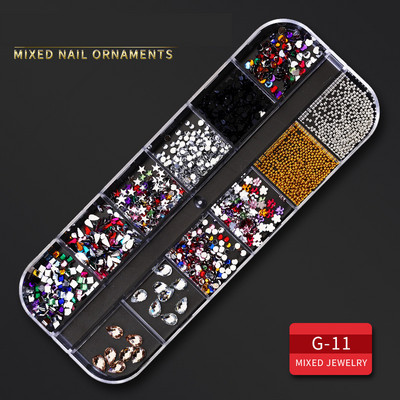 12 Grid Nails Art Accesorios AB Clear Rhinestones 3D mirdzoši dārgakmeņi Pearl DIY manikīra dekorēšanas nagu piederumi profesionāļiem