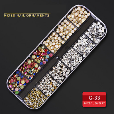 12 Grid Nails Art Accesorios AB Clear Rhinestones 3D mirdzoši dārgakmeņi Pearl DIY manikīra dekorēšanas nagu piederumi profesionāļiem