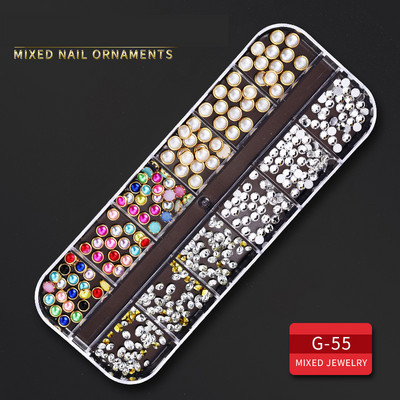 12 Grid Nails Art Accesorios AB Clear Rhinestones 3D mirdzoši dārgakmeņi Pearl DIY manikīra dekorēšanas nagu piederumi profesionāļiem