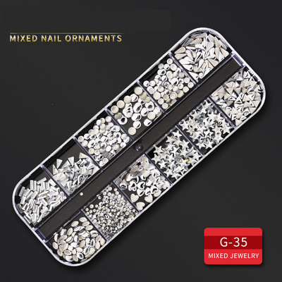 12 Grid Nails Art Accesorios AB Clear Rhinestones 3D mirdzoši dārgakmeņi Pearl DIY manikīra dekorēšanas nagu piederumi profesionāļiem