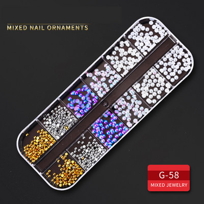 12 Grid Nails Art Accesorios AB Clear Rhinestones 3D mirdzoši dārgakmeņi Pearl DIY manikīra dekorēšanas nagu piederumi profesionāļiem