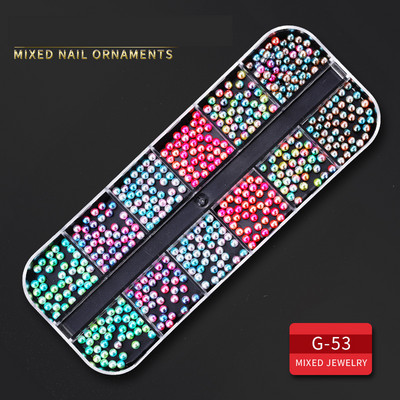 12 Grid Nails Art Accesorios AB Clear Rhinestones 3D mirdzoši dārgakmeņi Pearl DIY manikīra dekorēšanas nagu piederumi profesionāļiem