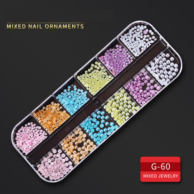12 Grid Nails Art Accesorios AB Clear Rhinestones 3D mirdzoši dārgakmeņi Pearl DIY manikīra dekorēšanas nagu piederumi profesionāļiem