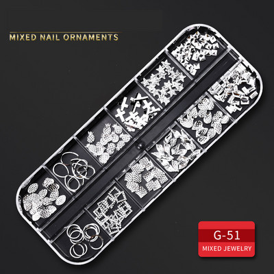 12 Grid Nails Art Accesorios AB Clear Rhinestones 3D mirdzoši dārgakmeņi Pearl DIY manikīra dekorēšanas nagu piederumi profesionāļiem