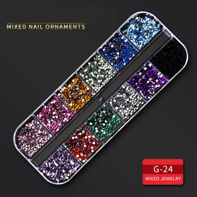 12 Grid Nails Art Accesorios AB Clear Rhinestones 3D mirdzoši dārgakmeņi Pearl DIY manikīra dekorēšanas nagu piederumi profesionāļiem