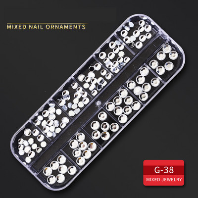 12 Grid Nails Art Accesorios AB Clear Rhinestones 3D mirdzoši dārgakmeņi Pearl DIY manikīra dekorēšanas nagu piederumi profesionāļiem