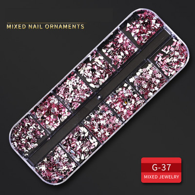 12 Grid Nails Art Accesorios AB Clear Rhinestones 3D mirdzoši dārgakmeņi Pearl DIY manikīra dekorēšanas nagu piederumi profesionāļiem