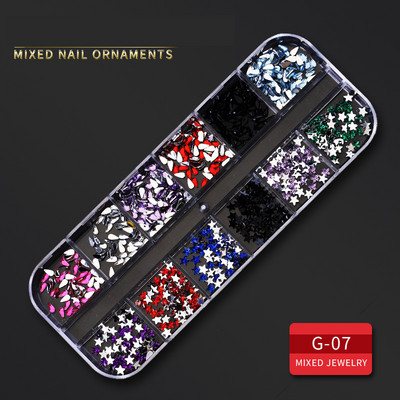 12 Grid Nails Art Accesorios AB Clear Rhinestones 3D mirdzoši dārgakmeņi Pearl DIY manikīra dekorēšanas nagu piederumi profesionāļiem