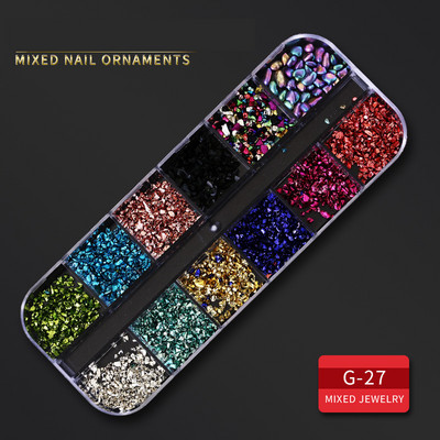 12 Grid Nails Art Accesorios AB Clear Rhinestones 3D mirdzoši dārgakmeņi Pearl DIY manikīra dekorēšanas nagu piederumi profesionāļiem