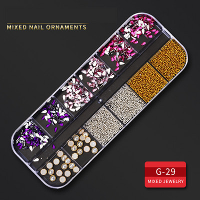 12 Grid Nails Art Accesorios AB Clear Rhinestones 3D mirdzoši dārgakmeņi Pearl DIY manikīra dekorēšanas nagu piederumi profesionāļiem