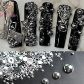 50 gab. 3D nagu mākslas punk sudraba pērļu forma gotikas dizains luksusa piekariņi manikīra padomi, rhinestones dekorēšana