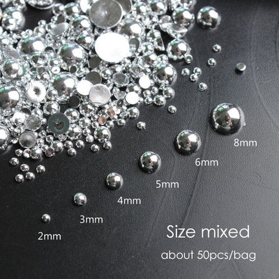 50 gab. 3D nagu mākslas punk sudraba pērļu forma gotikas dizains luksusa piekariņi manikīra padomi, rhinestones dekorēšana