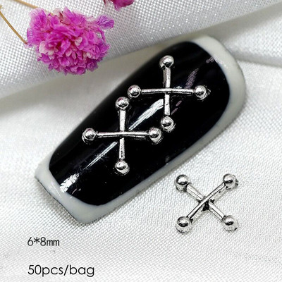 50 gab. 3D nagu mākslas punk sudraba pērļu forma gotikas dizains luksusa piekariņi manikīra padomi, rhinestones dekorēšana