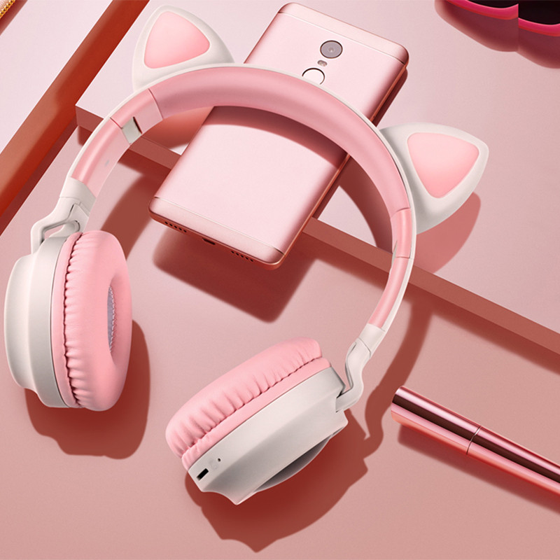 Bezvadu austiņas Kaķis Auss LED Gaisma Austiņas Mūzikas Austiņas Meitene Meitene Bluetooth Austiņas Meitenēm Atbalsts TF Karte FM Radio