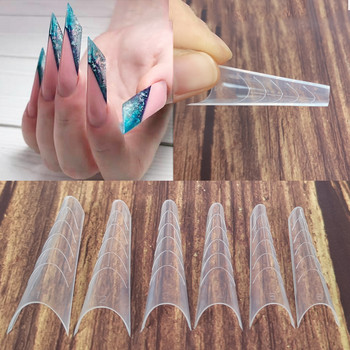 120 бр. Прозрачни форми за нокти Съвети Бързо изграждане на мухъл Пълно покритие Поли гел за нокти UV Акрилно удължаване Diy Art Фалшиви нокти