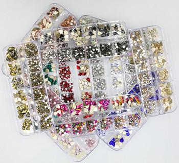 12Gird Box Multi Size AB/Colorful Hotfix Rhinestones Flatback Crystal Diamond Gems 3D Glitter Nail Art Πολυτελείς διακοσμήσεις