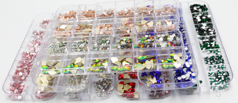 12Gird Box Multi Size AB/Colorful Hotfix Rhinestones Flatback Crystal Diamond Gems 3D Glitter Nail Art Luksuzni ukrasi