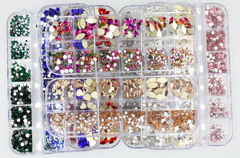 12Gird Box Multi Size AB/Colorful Hotfix Rhinestones Flatback Crystal Diamond Gems 3D Glitter Nail Art Luksuzni ukrasi
