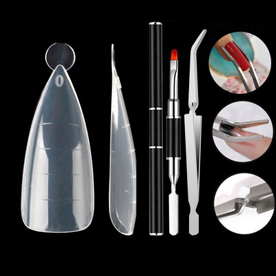 120 τμχ Dual Forms For Nail Quick Building Mold Brush Nail Tweezers for Poly UV Gel Shape Form Mold