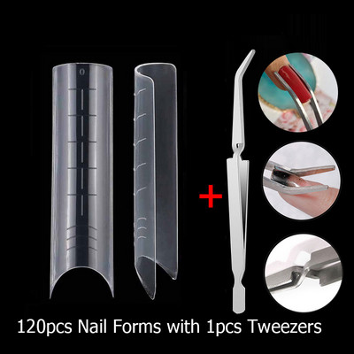 120 vnt. Dviejų formų, skirtų nagams greitai priauginti, nagų šepetėlio pincetas, skirtas poliaus UV gelio formos viršutinėms formoms