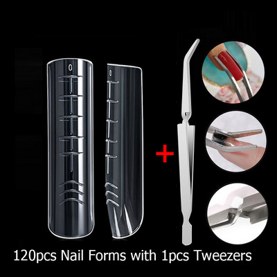 120 vnt. Dviejų formų, skirtų nagams greitai priauginti, nagų šepetėlio pincetas, skirtas poliaus UV gelio formos viršutinėms formoms