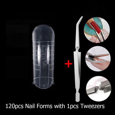 120 vnt. Dviejų formų, skirtų nagams greitai priauginti, nagų šepetėlio pincetas, skirtas poliaus UV gelio formos viršutinėms formoms