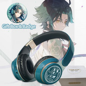 Genshin Impact Headphone Xiao Cosplay Prop Wireless 2 in1 Bluetooth Headset Game Character ακουστικά με μικρόφωνο Xiao Badge