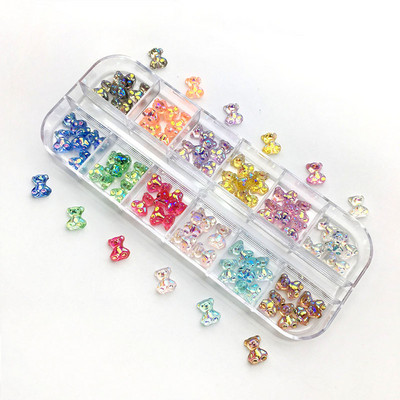 60 τμχ/Κουτί Sparkle Nail Art Rhinestones 3D Cute Bear Resin Gems Holographic Charms For Nails Art Gel Polish Συμβουλές για μανικιούρ