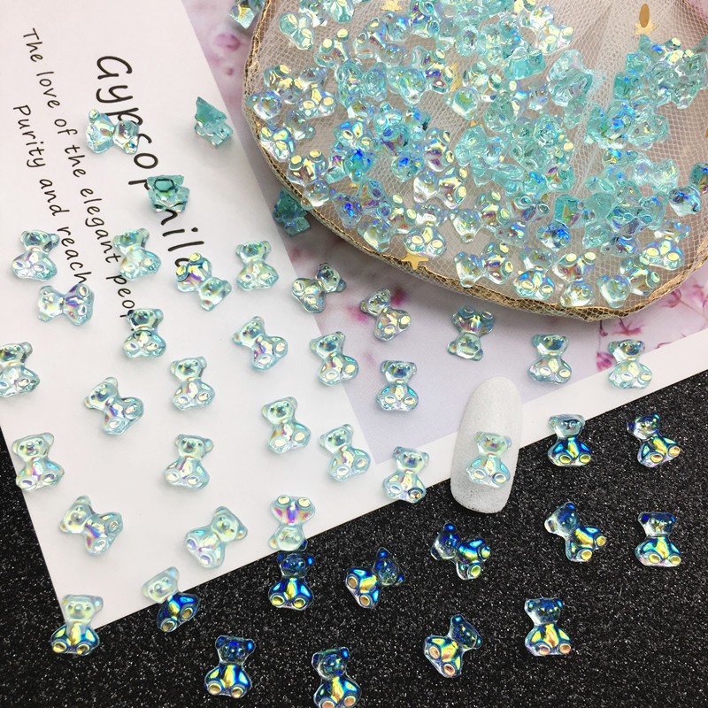 60 vnt. / Dėžutė Sparkle Nail Art Kalnų krištolas 3D Mieli Meškos Dervos Brangakmeniai Holografiniai Pakabukai Nagų Art Gelinio lakavimo manikiūro patarimai