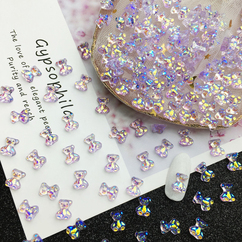 60 vnt. / Dėžutė Sparkle Nail Art Kalnų krištolas 3D Mieli Meškos Dervos Brangakmeniai Holografiniai Pakabukai Nagų Art Gelinio lakavimo manikiūro patarimai