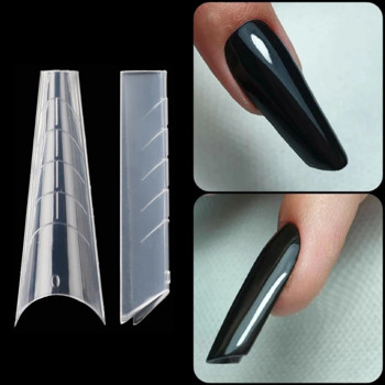 FILI 120PCS Пластмасови форми за нокти Накрайници за форма за бързо изграждане на нокти 5PCS Щипка за удължаване на нокти Форми Горни форми Бадем