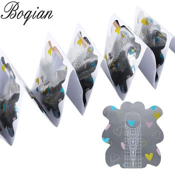 BQAN 100/300pcs Rhombus/Stiletto Nail Forms Acrylic Nails UV Gel Οδηγός επέκτασης νυχιών Αυτοκόλλητες φόρμες για προέκταση