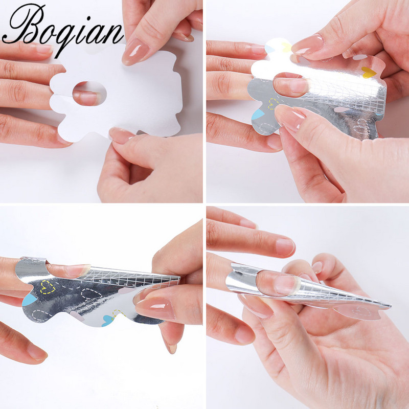 BQAN 100/300db Rombusz/Stiletto körömformák akril körmök UV gél körömhosszabbítási útmutató Öntapadó matrica formák hosszabbításhoz