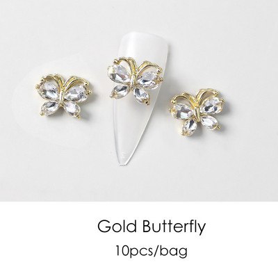 10 vnt Prabangūs nagų papuošimai aukso lydinio zuikis Blizgučiai krištoliniai krištoliniai DIY papuošalai manikiūras 3D nagų dailės dekoravimo priedai