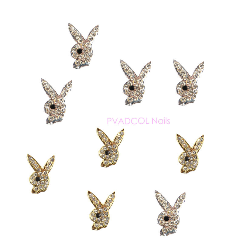 10 vnt Prabangūs nagų papuošimai aukso lydinio zuikis Blizgučiai krištoliniai krištoliniai DIY papuošalai manikiūras 3D nagų dailės dekoravimo priedai