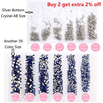 SS3-SS12 1440бр. Glitter 3D Non HotFix FlatBack Glass Pixie Nail Art Clear Crystal AB Стрази Блестящи скъпоценни камъни Аксесоари за маникюр