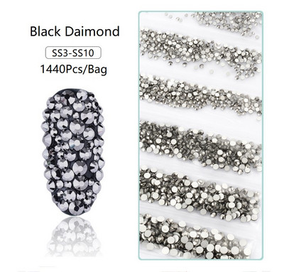 SS3-SS12 1440db Glitter 3D Non HotFix FlatBack Glass Pixie Nail Art Clear Crystal AB strassz fényes drágakő manikűr kiegészítők