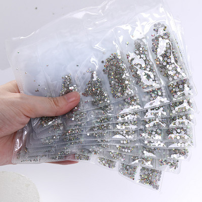 SS3-SS12 1440 kom Glitter 3D Non HotFix FlatBack Glass Pixie Nail Art Clear Crystal AB Rhinestones Shiny Gem Pribor za manikuru